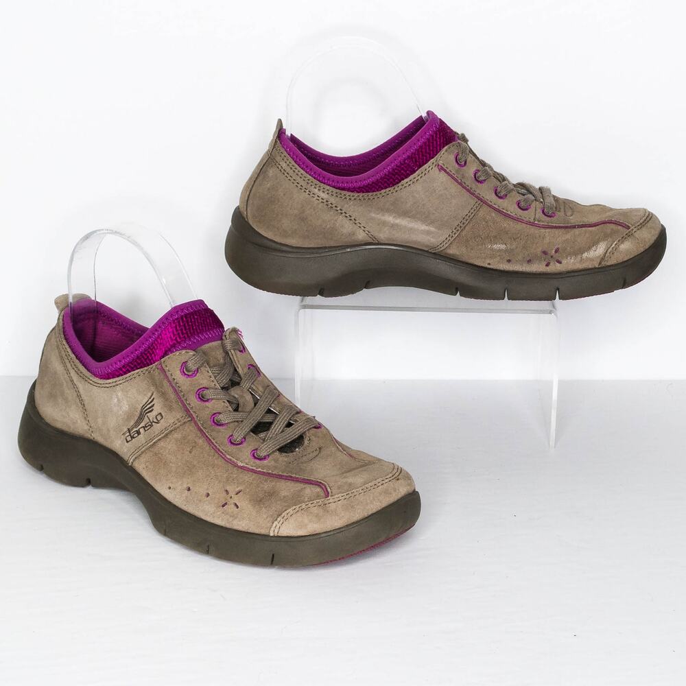 Dansko Elise Sneakers Comfort Walking Casual Shoes Leather Brown Purple 37 6.5 7